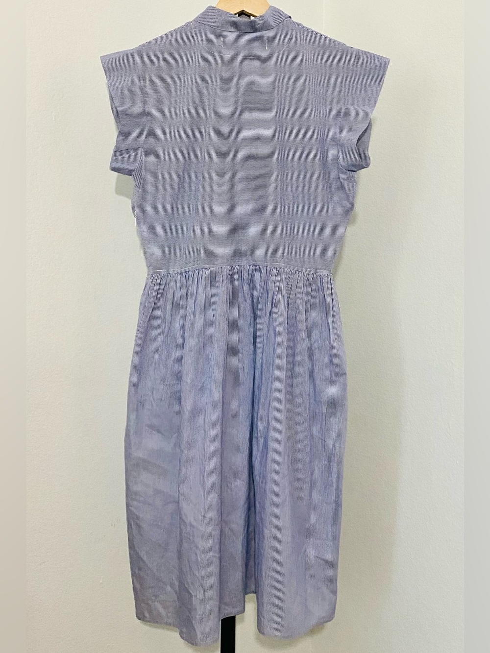 Christy Dawn Piper Blue White Pinstripe Retro Midi Dress Size Small French Girl - Picture 7 of 14